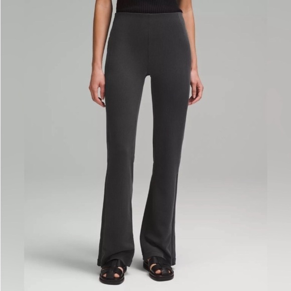 Lululemon Flared Zip Pants Leggings 4 Black Ribbed Softstreme wide leg workout - Picture 1 of 16